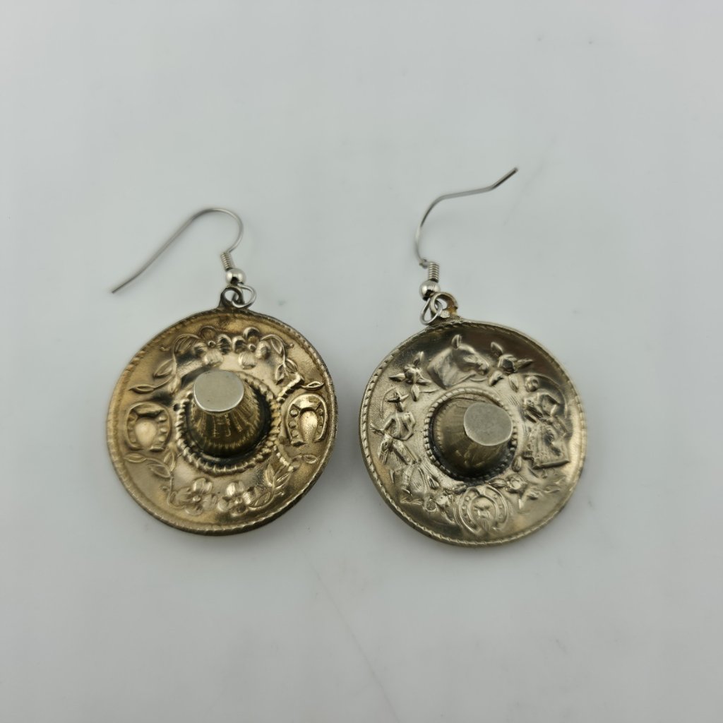 Mexico Silver Sombrero Hat Dangle Earrings Southwestern Vintage
